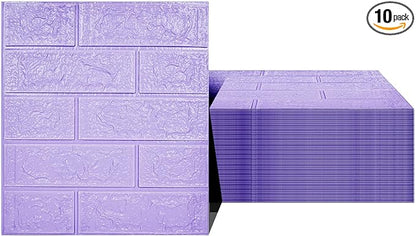 3D Wall Panels, 58 sq.feet Coverage, Printable Wallpaper Sticker with Self-Adhesive Waterproof Brick PE Foam Wall Panels Peel and Stick for Interior Wall Decor, Home Decoration 40 PCS Purple