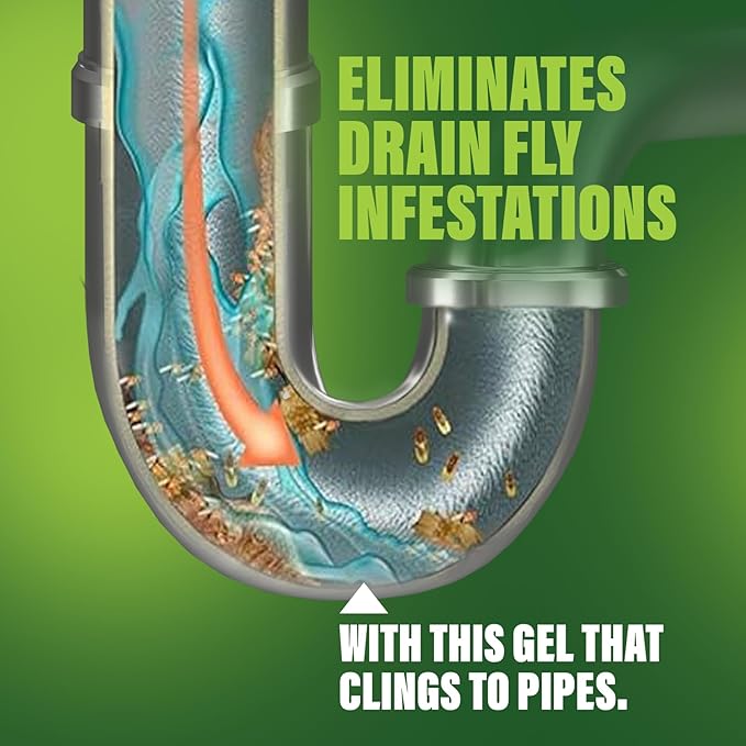 Green Gobbler Fruit Fly Killer+ - Kills Fruit Flies, Drain Flies & Sewer Flies, Gel Treatment for Use in Sinks & Pipes - Safe for Septic Systems, 32oz - Up to 8 USES (2 Pack)