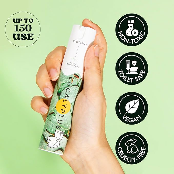 Travel Size Toilet Spray, Bathroom Odor Eliminator, 3 Pack, 1 fl oz Each, Up to 150 Uses, For Home and Travel, Essential Oils Freshener Spray, Ocean, Eucalyptus, Vanilla