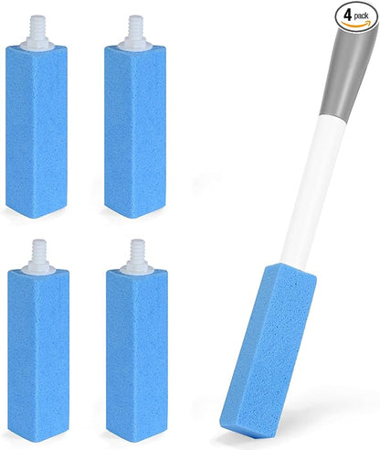 4 Pack Toilet Pumice Stone with Extra Long Handle,Pumice Stone Toilet Bowl Cleaner,1 Cleaning Handle, 4 No Touch Replaceable Piedra Pomez for Cleaning Toilets, Bathtubs, Grills, Sinks(Blue)