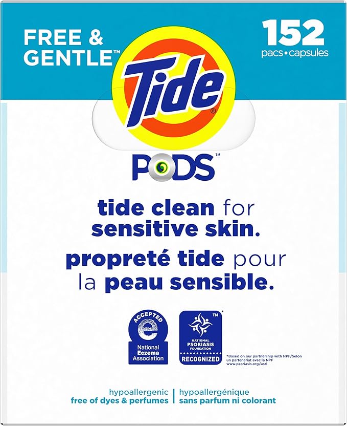Tide PODS Liquid Laundry Detergent Pacs Free & Gentle 152-count, LARGE, White