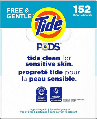 Tide PODS Liquid Laundry Detergent Pacs Free & Gentle 152-count, LARGE, White
