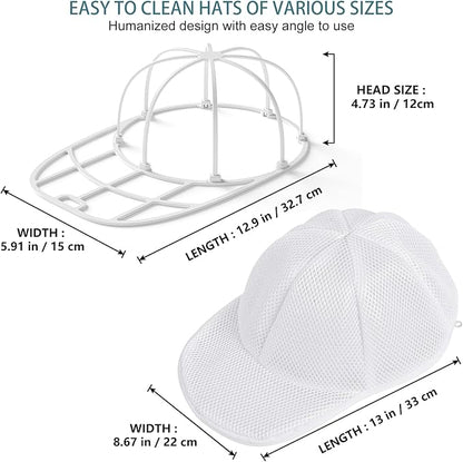 Eiito Hat Washer for Washing Machine,Hat Cleaner for Baseball Caps with Frame Cage and Mesh Bag（2Pack White）