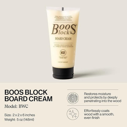 John Boos 5 oz Board Cream with Beeswax and Mineral Oil for Wood Surface Care – All-Natural Conditioner & Sealer for Butcher Blocks, Wooden Cutting Boards, Countertops, and Utensils