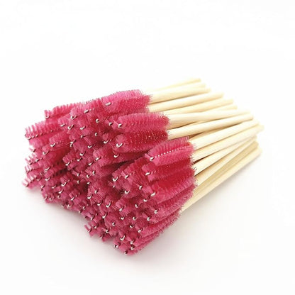 100 Pcs per Container Disposable Wood Mascara Wands, Bamboo Spoolies Brush for Eyelash Extensions, Spooly Eyebrow Brushes Lash Wand Applicator Stick (Red)