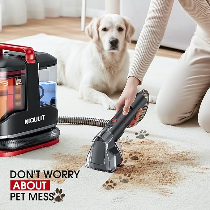 Portable Carpet & Upholstery Cleaner Machine - 15Kpa Deep Cleaning for Area Rugs, Pets, Couch & Car, Cleaning Machine with Dual Size BrushHead & Self-Cleaning System, Spot Cleaner for Stairs/Furniture