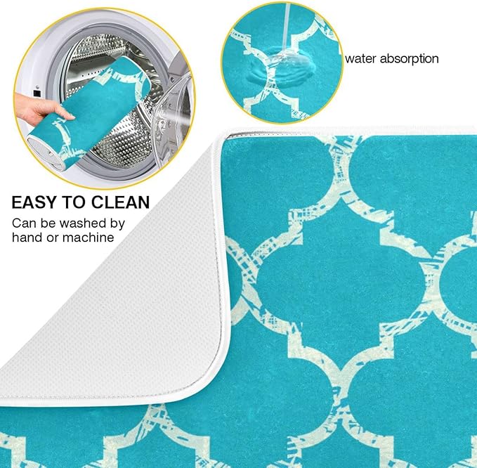 Super Absorbent Dish Drying Mat, Microfiber Fast-Drying Dish Mat, 24" x 18", Kitchen Dish Drying Pad, Beautiful Grunge White Morrocan Trellis