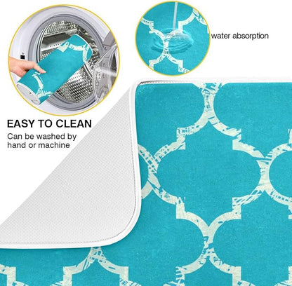 Super Absorbent Dish Drying Mat, Microfiber Fast-Drying Dish Mat, 24" x 18", Kitchen Dish Drying Pad, Beautiful Grunge White Morrocan Trellis