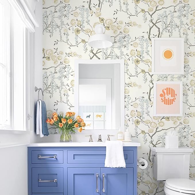 Orainege Peel and Stick Wallpaper Vintage Floral Contact Paper 17.7in x 196.8in Beige Floral Wallpaper Peel and Stick Removable Wall Paper for Bathroom Waterproof