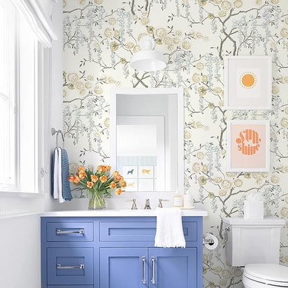 Orainege Peel and Stick Wallpaper Vintage Floral Contact Paper 17.7in x 196.8in Beige Floral Wallpaper Peel and Stick Removable Wall Paper for Bathroom Waterproof