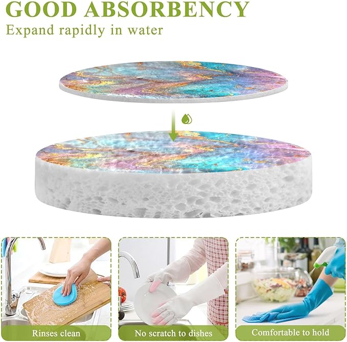 Marble Kitchen Scrub Sponges, Pop-up Kitchen Cleaning Sponges Reusable Dish Washing Sponges for Bathroom Household Cleaning 3 Pack - Non Scratch Scrubber