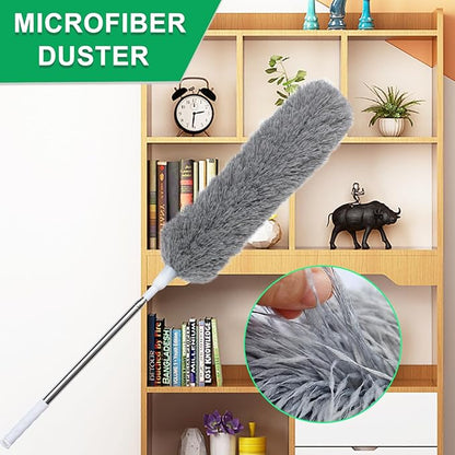 100" Extra-Long Microfiber Feather Duster, Extendable Pole Dusters, Telescoping Cobweb Duster for Cleaning, Bendable and Washable Microfiber Head, Cleaner for High Ceiling, Fan, Furniture