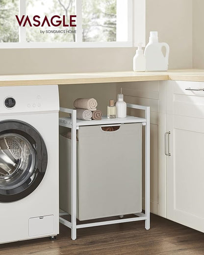 VASAGLE Laundry Hamper, Laundry Basket, Laundry Sorter with A Pull-Out and Removable Bag, Shelf, Metal Frame, 17.2 Gallons (65 L), 19.7 x 13 x 28.4 Inches, Cream White and Cloud White UBLH101W01