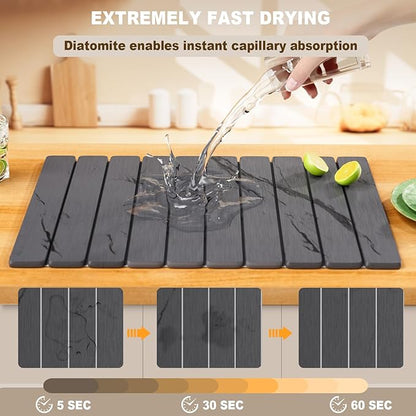 Dayacoco Stone Drying Mat for Kitchen Counter, Large Quick Dry Stone Mat, Collapsible Diatomaceous Earth Mats for Dishes Bottles Cups, Fits Any Countertop,23"×15.3",Gray gold
