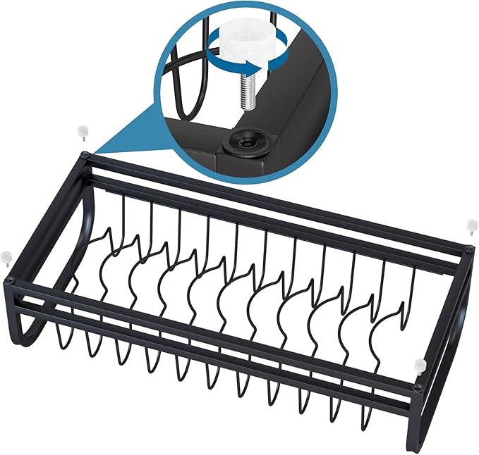 Black Dish Drying Rack Small for Kitchen Counter, 304 Stainless Steel Dish Rack w Tray & Cutlery Holder, Narrow Dish Drainer for Pots & Pans, Cutting Boards, Plates & Lids