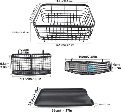 TQVAI Kitchen Dish Drainer Rack with Drying Board and Full-Mesh Silverware Utensils Holder, Black