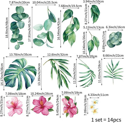 Large Peel and Stick Floral Bouquet Wall Decals Flowers Wall Stickers for Living Room Bedroom Accent Wall Decor, 14 PCS Tropical Garden