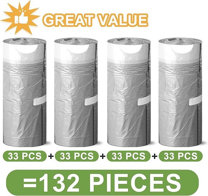 132 Count-Small Trash Bags,4 Gallon Trash Bag Drawstring,White Bathroom Garbage Bags,Tear-Free Garbage Bags,Plastic Wastebasket Liners for Toilet Home Office and Bedroom