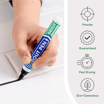 Grout Pen Black Tile Paint Marker: Waterproof Grout Paint, Tile Grout Colorant and Sealer Pen - Narrow 5mm, 2 Pack with Extra Tips (7mL) - Black