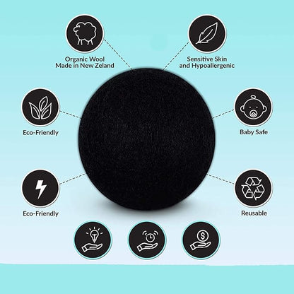 Woolous Black Dryer Balls, Natural Reusable New Zealand Eco Sheep Handmade XL Organic Wool Laundry Dryer Balls(XL,6pack)