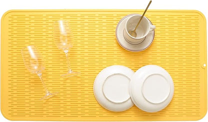 MicoYang Silicone Dish Drying Mat for Multiple Usage,Easy clean,Eco-friendly,Heat-resistant Silicone Mat for Kitchen Counter or Sink,Refrigerator or Drawer Liner Yellow 4XL 32 inches x 18 inches