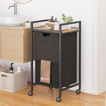 Laundry Hampers,Laundry Basket， Laundry Sorter with Top Shelf & Removable Washable Bags & Side Pockets for Laundry Room organization, Bathroom and Dorm, Rustic Brown and Black