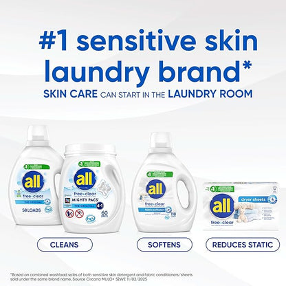 all Unit Dose Laundry Detergent, Mighty Pacs, Sensitive Fresh, 60 Count