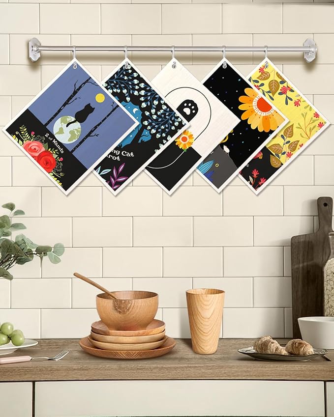 Swedish Dishcloths for Kitchen - 5 Pack Reusable Dish Cloths for Washing Dishes Absorbent Cute Funny Kitchen Towels Cleaning Sponge, New Cat