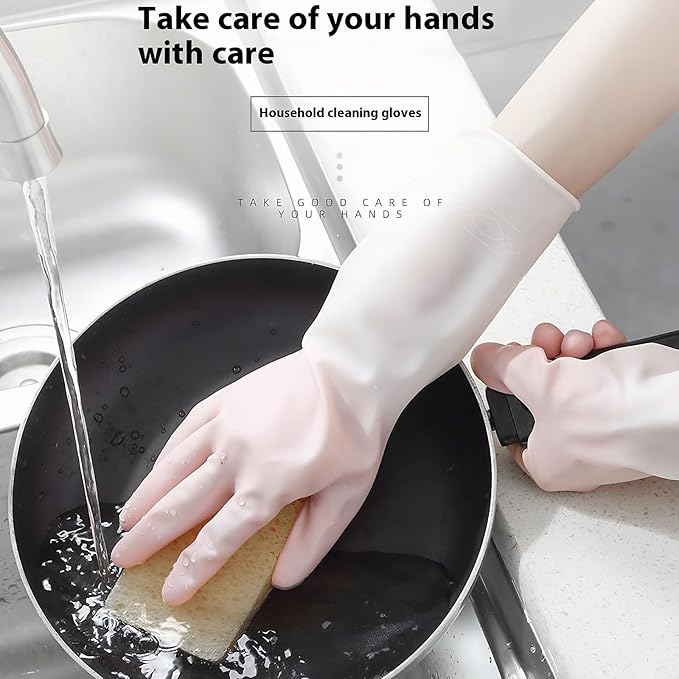 Rubber Dishwashing Gloves for Kitchen 4 Pairs Cleaning Household Dish Washing Reusable & Waterproof Latex Glove(LARGE)