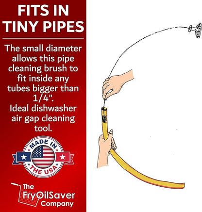 48" Air-Gap Drain Brush - Flexible Dishwasher and Sink Cleaner Tool for Home and Commercial Kitchen - Long Pipe Snake for Garbage Disposal, Shower, Hair Clog Remover - B291C by FryOilSaver Co.
