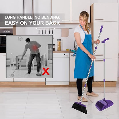 Purple Broom with Dustpan Combo Set, 51" Long Handle Household Cleaning Tool, Ideal Broom and Dustpan Set for Pet Hair and Home Use