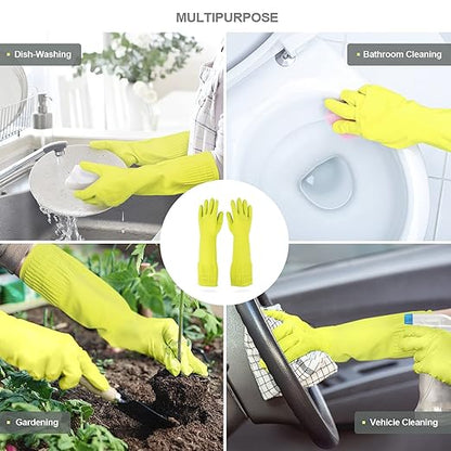 Mamison 2 Pairs Reusable Waterproof Household Dishwashing Cleaning Rubber Gloves, Non-Slip Kitchen Glove (Green, Medium (Pack of 2))
