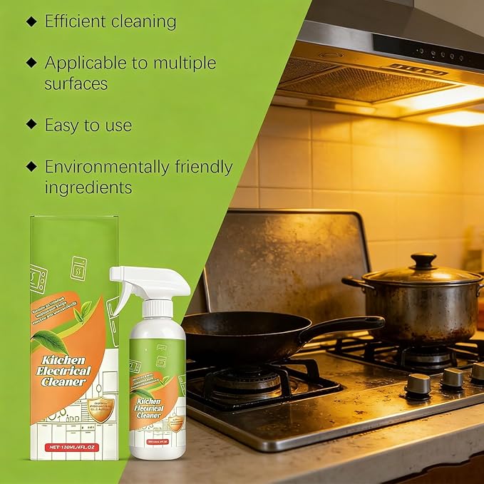 Electrolyzed Ion Kitchen Cleaner Spray, Kitchen Appliance & Grease Cleaner, Natural Enzyme Cleaners, Multi-Purpose Grime Remover for Pot, Oven, Stove, Range Hood & Countertops (1Pcs,120ml)