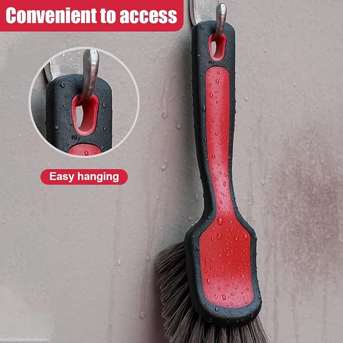 Tire & Wheel Brush for Car Rims - Short Handle Stiff Bristle Auto Detailing Scrub Brush | No Scratch Car Wash Brush Cleaning Tool for Tires, Wheels, Rims, Floor Mats, Carpet, Cars, Home (Red)