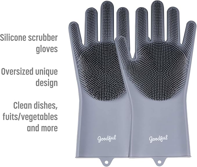 Goodful Silicone Kitchen Rubber Gloves, Oversized, Reusable, Waterproof
