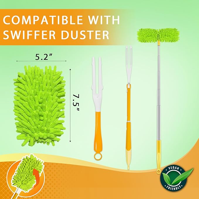 Reusable Duster Refill Compatible with Swiffer Hand Duster - 360 Heavy Duty Dusters Refills - Microfiber Ceiling Fan Duster for Swiffer Dusters Extended Handle, 6 Pack(Handle is Not Included)