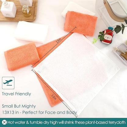 Wash Cloths 6 Pack, Super Soft and Gentle Face Towels on Sensitive Skin, 13x13 inch Large Bath Washcloths for Face and Body, Reusable Makeup Remover Eraser, Easy to Rinse White Facial Cleaning Cloths