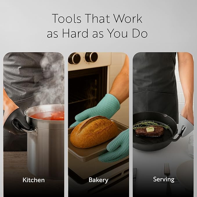 Restaurantware 2-Piece Silicone Oven Mitts Set 1 Case of 13.98 x 7.28 x 1.57 Inches Cotton Lined Heat Resistant Gloves, Slip-Resistant Waterproof Oven Gloves, Black Cooking Mitts for Baking and BBQ