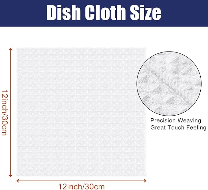 Homaxy Microfiber Waffle Weave Kitchen Dish Cloths, 12 x 12 Inch Ultra Absorbent and Solid Color Dish Towels for Kitchen Fast Drying Dishcloth for Washing Dishes, 8 Pack, White