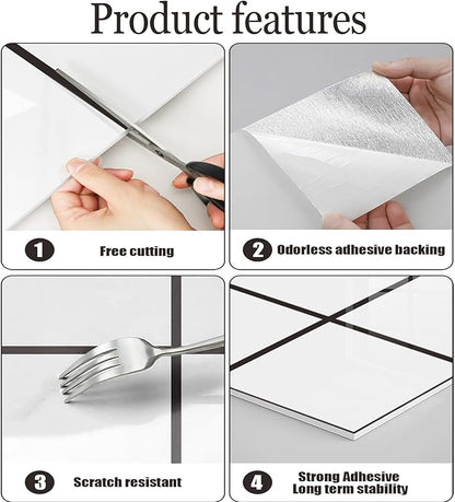Chejiaye Peel and Stick Backsplash Tiles 10-Pack - White Geometric Self-Adhesive PVC Wall Panels, Waterproof Kitchen Backsplash Stick on Tile for Kitchen,Bathroom, Laundry Room Walls (11.8"x11.8")