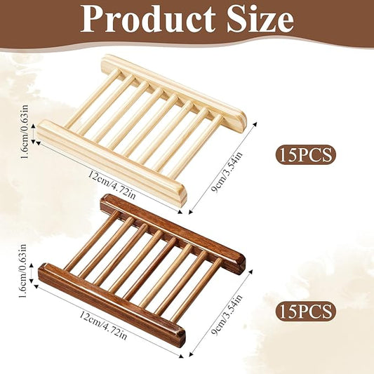 30 Pcs Bamboo Wood Soap Holder Savers Bulk, Wooden Shower Soap Dish Bulk, Wooden Soaps Dish Tray, Self Draining Dishes Handcraft Tray for Bathroom Kitchen Home(Natural Color & Charcoal)