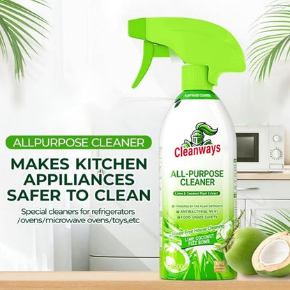 500ml Cleanways All Purpose Cleaner,Multi Surfaces Cleaner Spray Lime Coconut,Suitable for Refrigerators, Microwave Ovens, and Rice Cookers, Easy Home Cleaning with No Rinsing Required (2PCS)