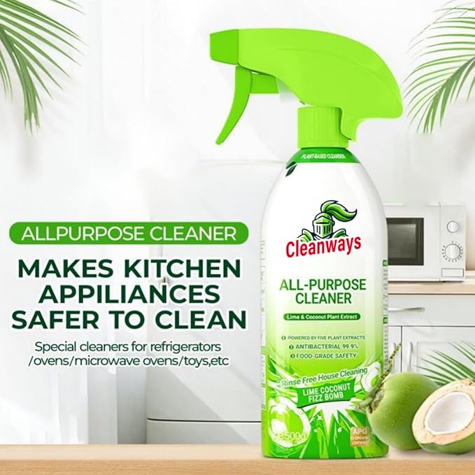 500ml Cleanways All Purpose Cleaner,Multi Surfaces Cleaner Spray Lime Coconut,Suitable for Refrigerators, Microwave Ovens, and Rice Cookers, Easy Home Cleaning with No Rinsing Required (1PCS)
