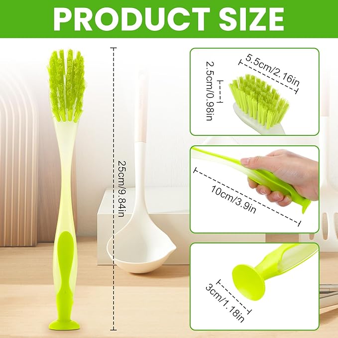 Boao 10 Pieces Long Dish Brush with Handle Assorted Color Dishwashing Brush with Suction Cup Multipurpose Cleaning Tool for Kitchen, Toilet, Etc