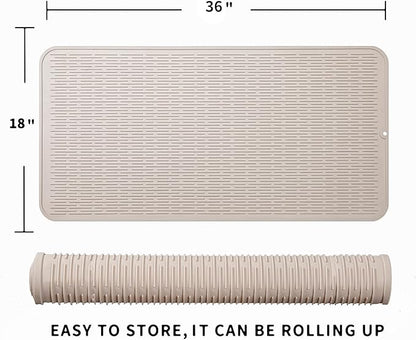 MicoYang Silicone Dish Drying Mat for Multiple Usage,Easy clean,Eco-friendly,Heat-resistant Silicone Mat for Kitchen Counter or Sink,Refrigerator or Drawer Liner Tapioca 5XL 36inches x 18inches