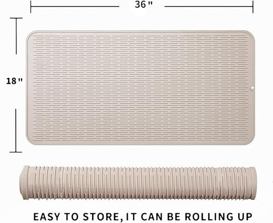 MicoYang Silicone Dish Drying Mat for Multiple Usage,Easy clean,Eco-friendly,Heat-resistant Silicone Mat for Kitchen Counter or Sink,Refrigerator or Drawer Liner Tapioca 5XL 36inches x 18inches