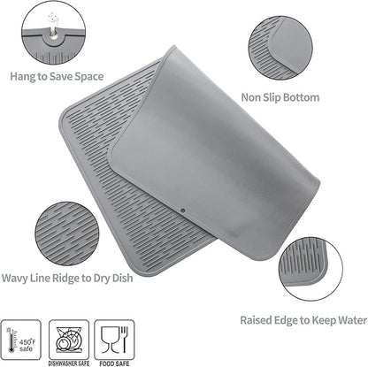 MicoYang Silicone Dish Drying Mat for Multiple Usage,Easy clean,Eco-friendly,Heat-resistant Silicone Mat for Kitchen Counter or Sink,Refrigerator or Drawer Liner Grey 4XL 32 inches x 18 inches