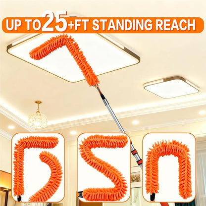 20FT High Reach Duster Cleaning Kit with 5-13 FTExtension Pole, High Ceiling Fan Cleaner Duster Tool for Fan Blades, Extendable Reusable Cobweb, Feather, Window Cleaning Squeegee Kit (12FT)