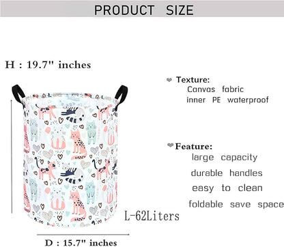 KUNRO Round Cat Laundry Gift Basket Storage Hamper, Clothes Storage Organizer Bins, Shelf Basket with Handles for Room Decor