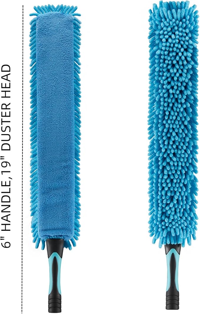 Microfiber Flexible Ceiling Fan Duster with Washable Chenille Dusting Cloth, Use by Hand or Attach to Extension Poles